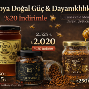 Troya Doğal Güç & Dayanıklılık Seti – Kestane Balı 850 g + Arı Ekmeği 80 g + Bahar Poleni 100 g | %20 İndirim