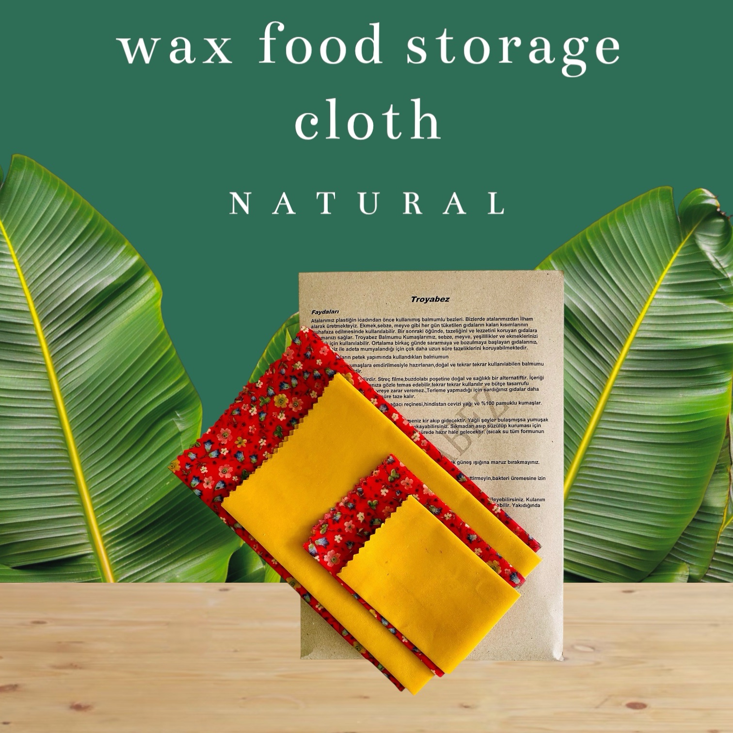 Troya Tekrar Kullanılabilir Balmumu Gıda Saklama Bezi 4’Lü Takım