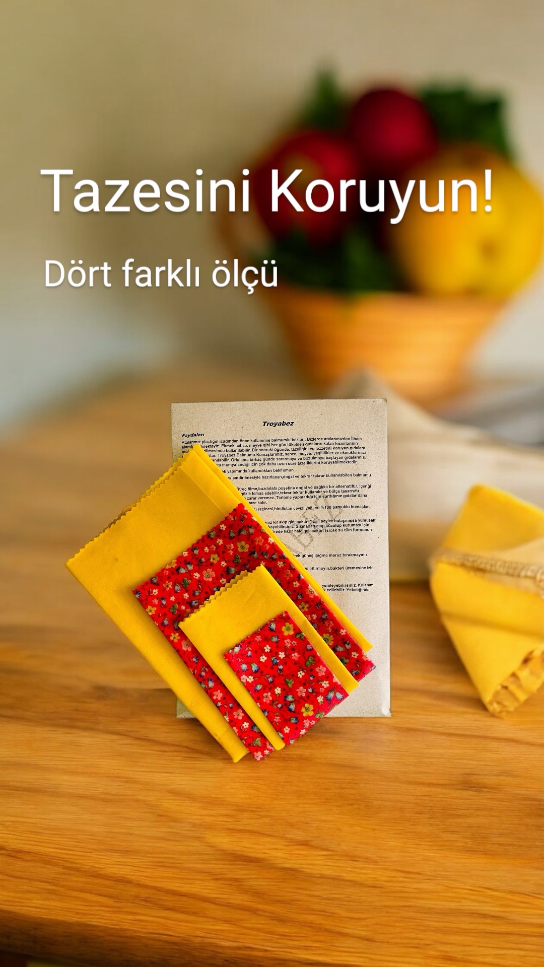 Tekrar Kullanılabilir Balmumu Gıda Saklama Bezi4’ lü Takım